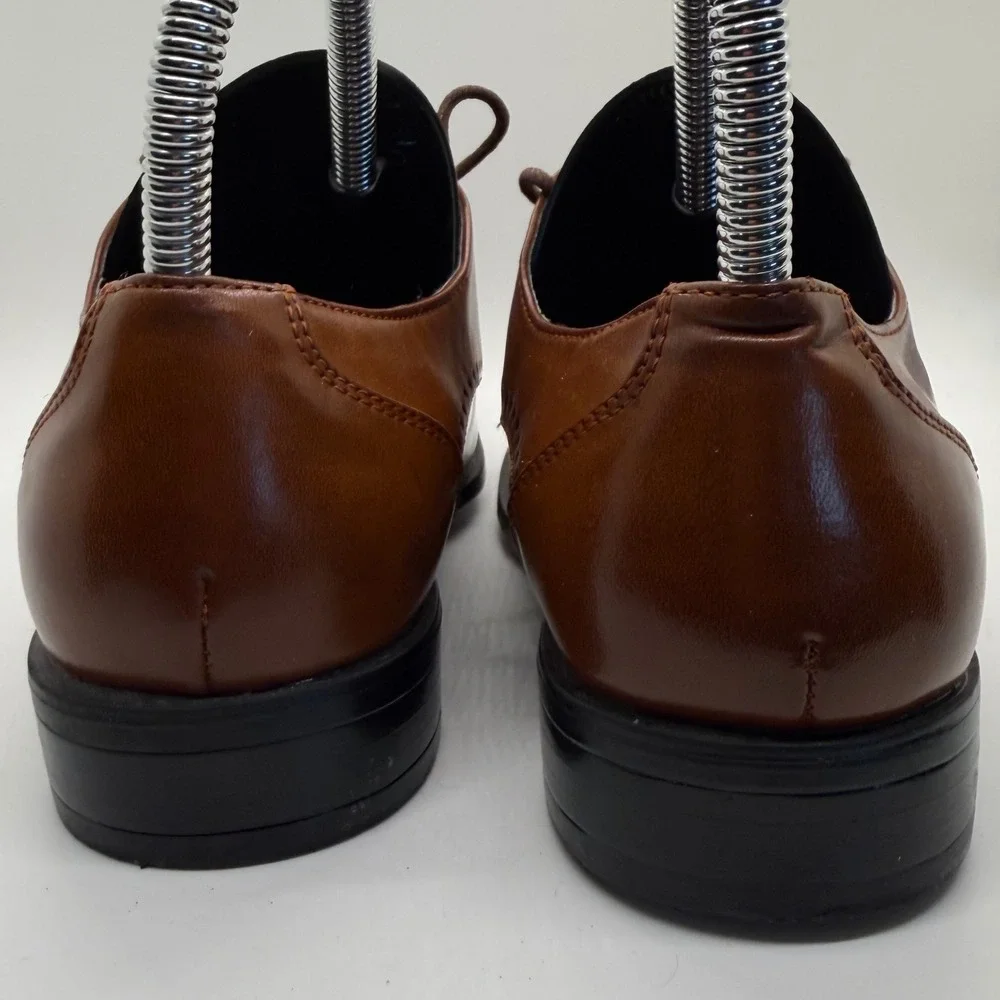 Stacy Adams Boys Cognac Brown Lace Up Square Toe Dress Shoes Size 4M 43373-221